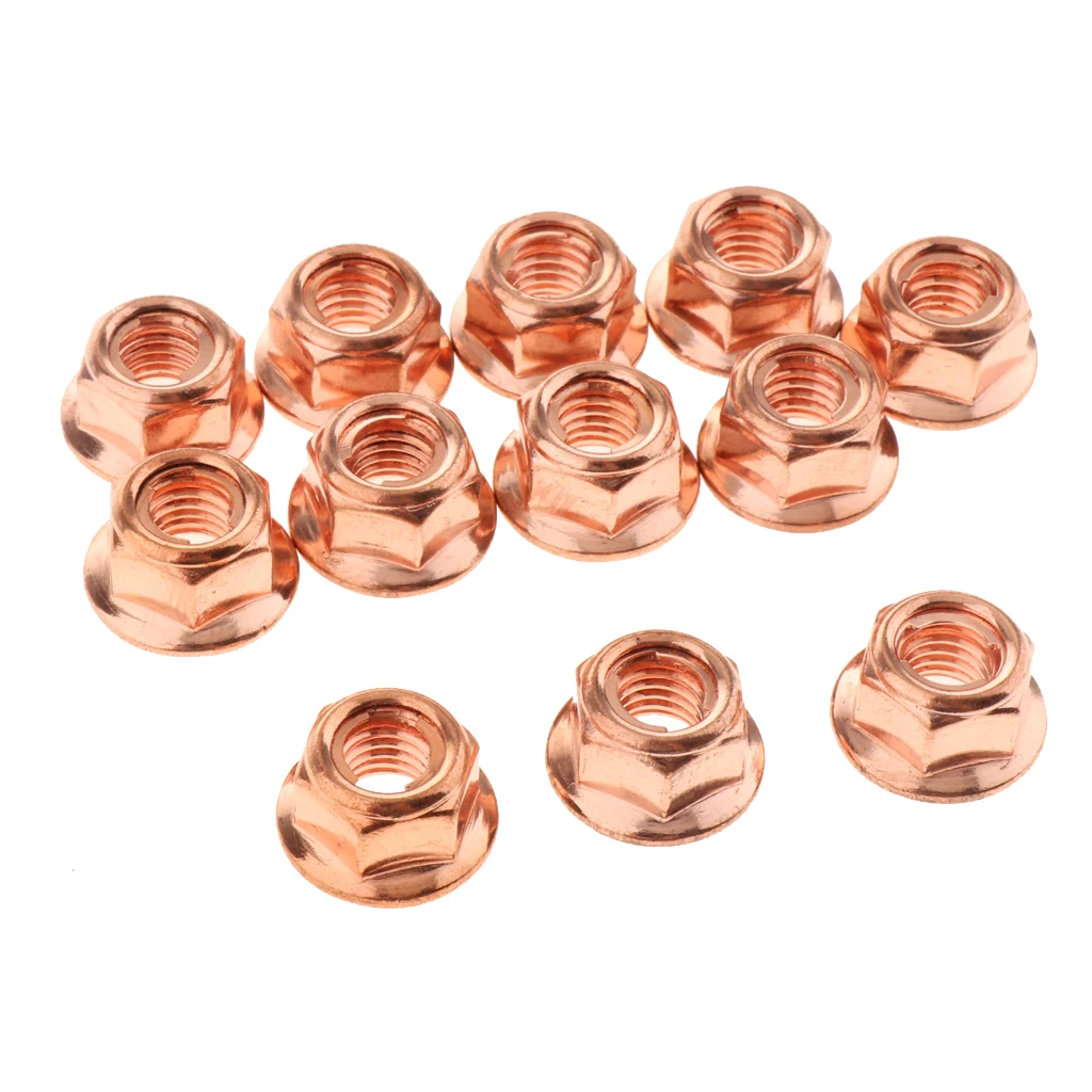 Copper Lock Nuts 8mm Exhaust Manifold & More; Set of 12 A1201420072 for BMW 3 Series E30 Carbon steel + copper plated