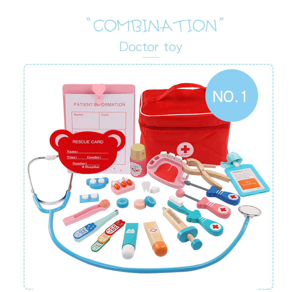 Conjunto de Brinquedos para Crianças Brinquedo de Madeira para Meninos e Meninas Caixa de Medicamentos para Dentista 4 High Quality Brinquedos e hobbies