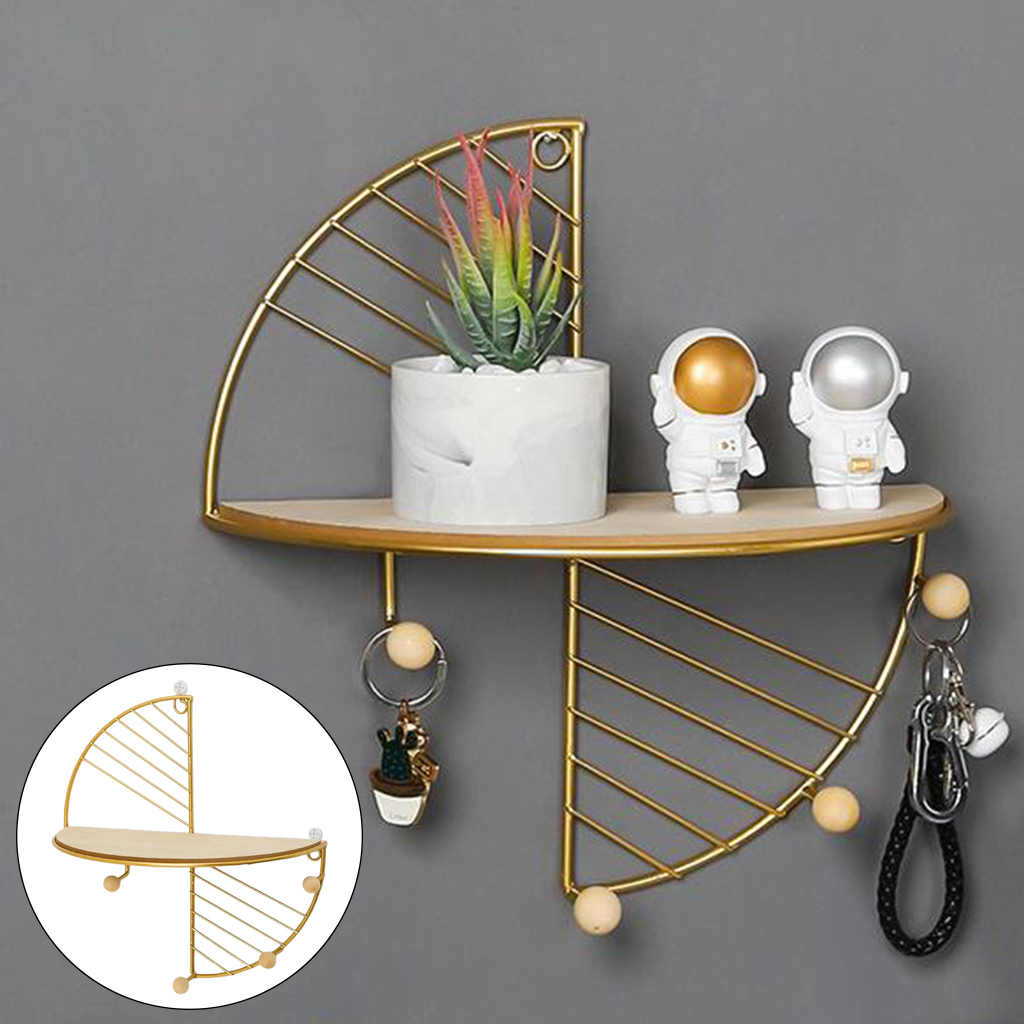 Wall Storage Unit Retro Wood Metal Wire Shelf Rack Wall Mounted Hanger
