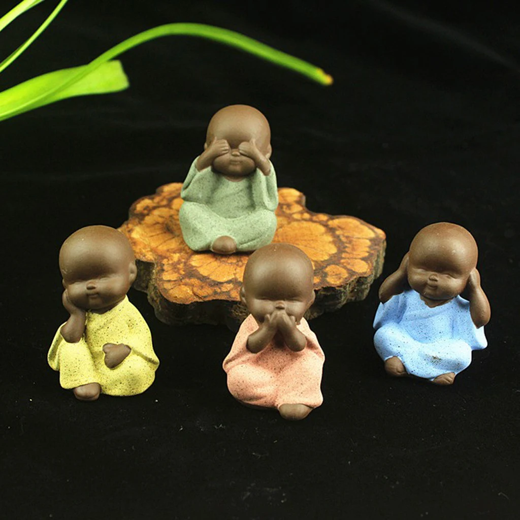 Ceramic Small Buddha Statue Small Monk Figurine Tea Pet Decorative Ornament