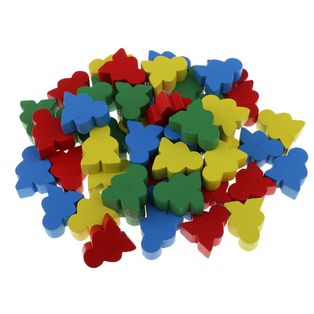 MagiDeal Novelty 50Pcs Assorted Color Human Shape Wooden Chess for Kids Board Game Educational Toys Gifts 24 x 19 x 9 mm Multi
