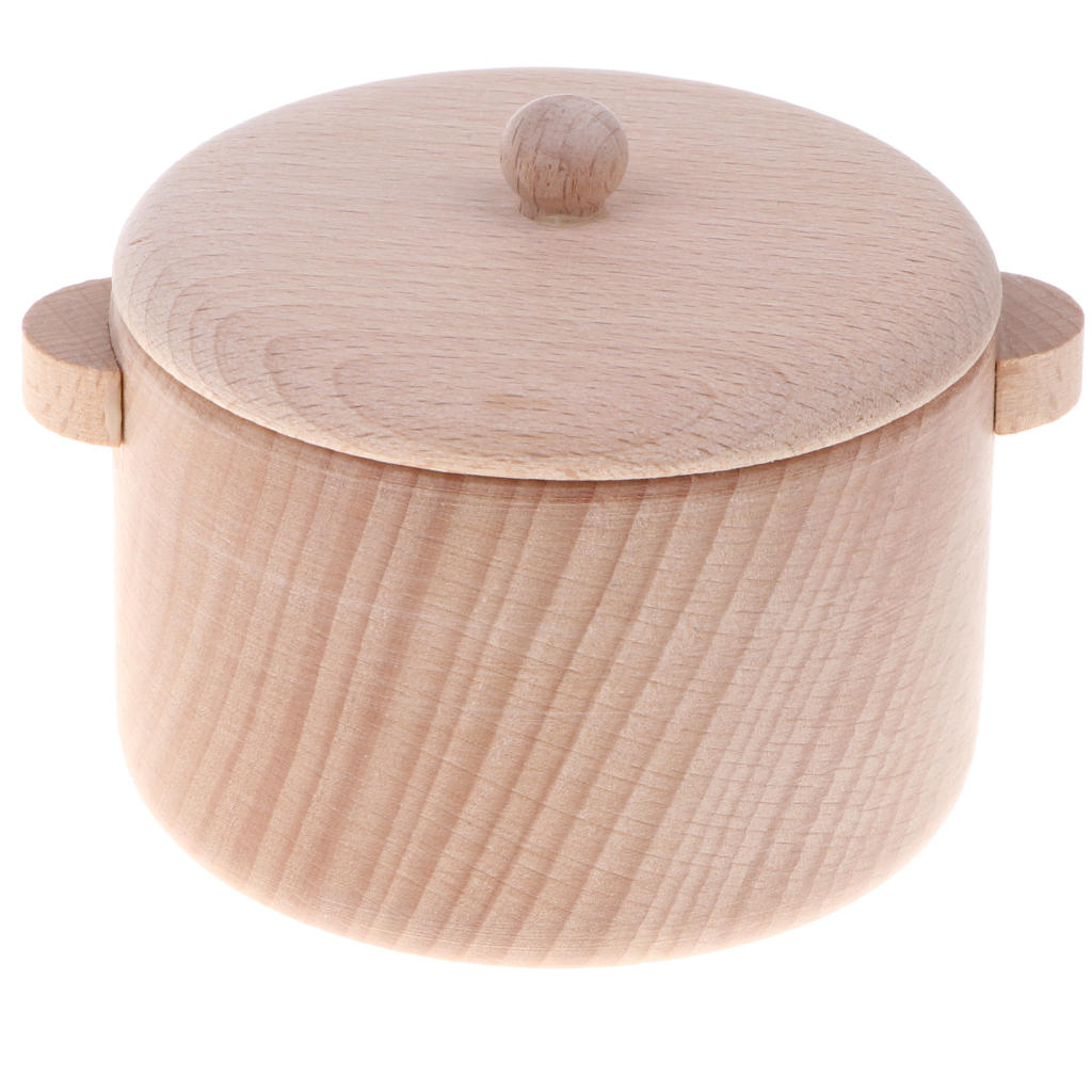 2xWooden Solid Beech Tableware Kid Pretend Play Game Kitchen Toy - Saucepan S