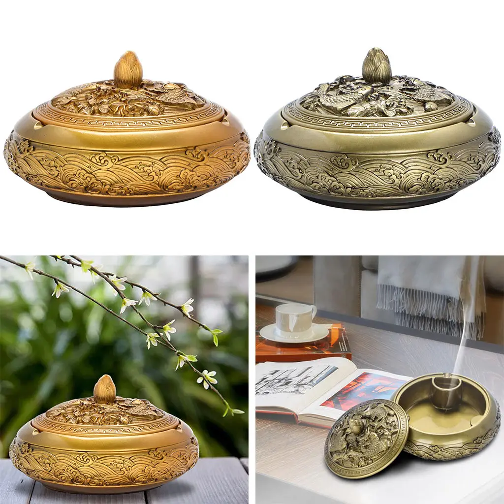 Vintage Ash Tray with Lid Cigarette Holder Collectible Ashtray Indoor&Outdoor Artware Statue Home Tabletop Centerpiece