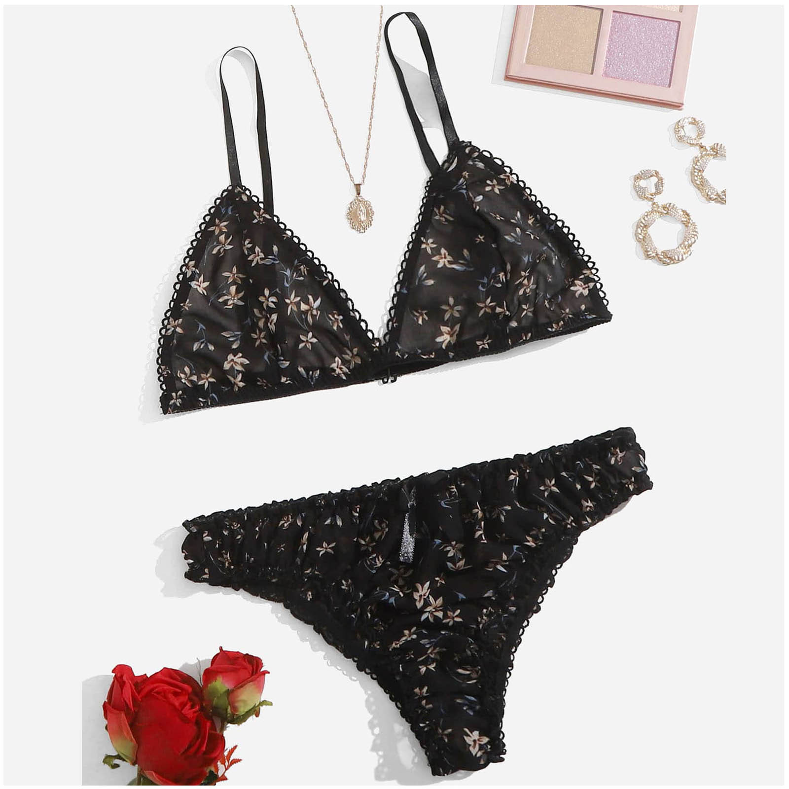 Las mujeres Sexy conjunto de lencería Porno floral ropa interior Sexy ...