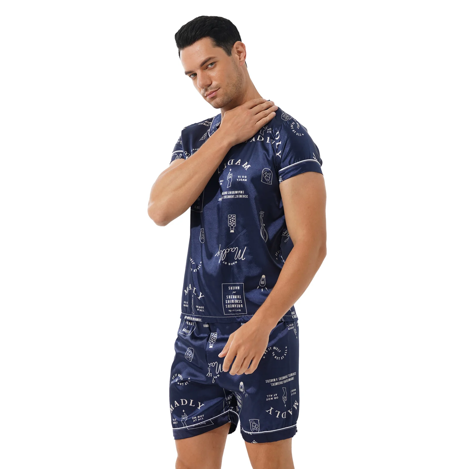 Summer Luxury Pajama Suit Men Fashion Satin Silk Pajamas Sets Sleepwear Family Pijama Pyjama Night Suit Men Casual Home Clothing men satin pajamas