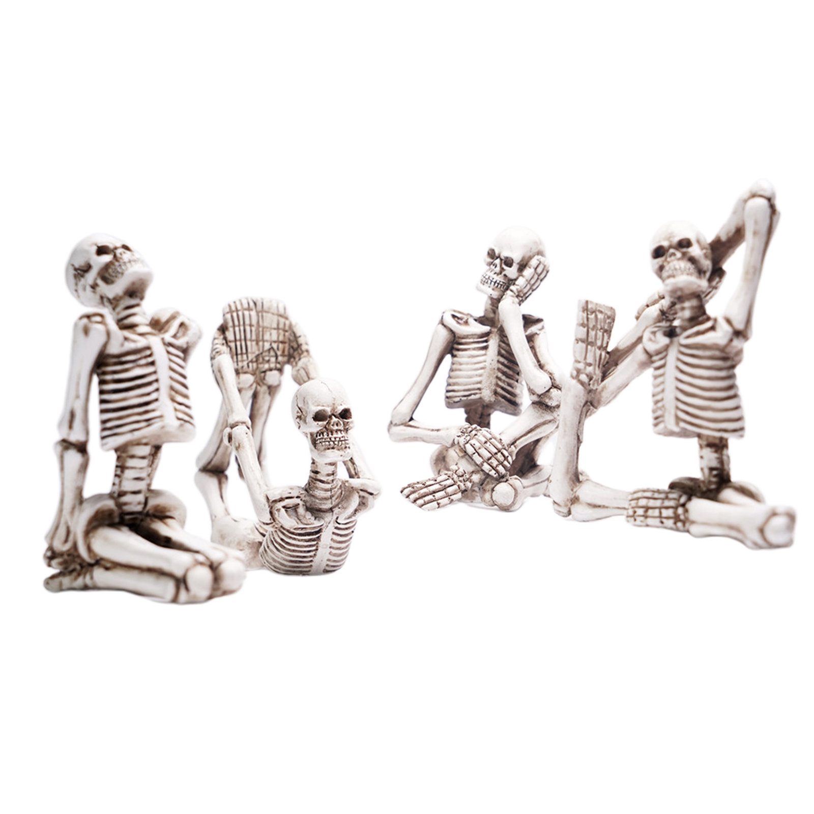 4Pcs Fun Yoga Skeleton Figurines Skull Statue Lot Ornaments Home Desk Decors