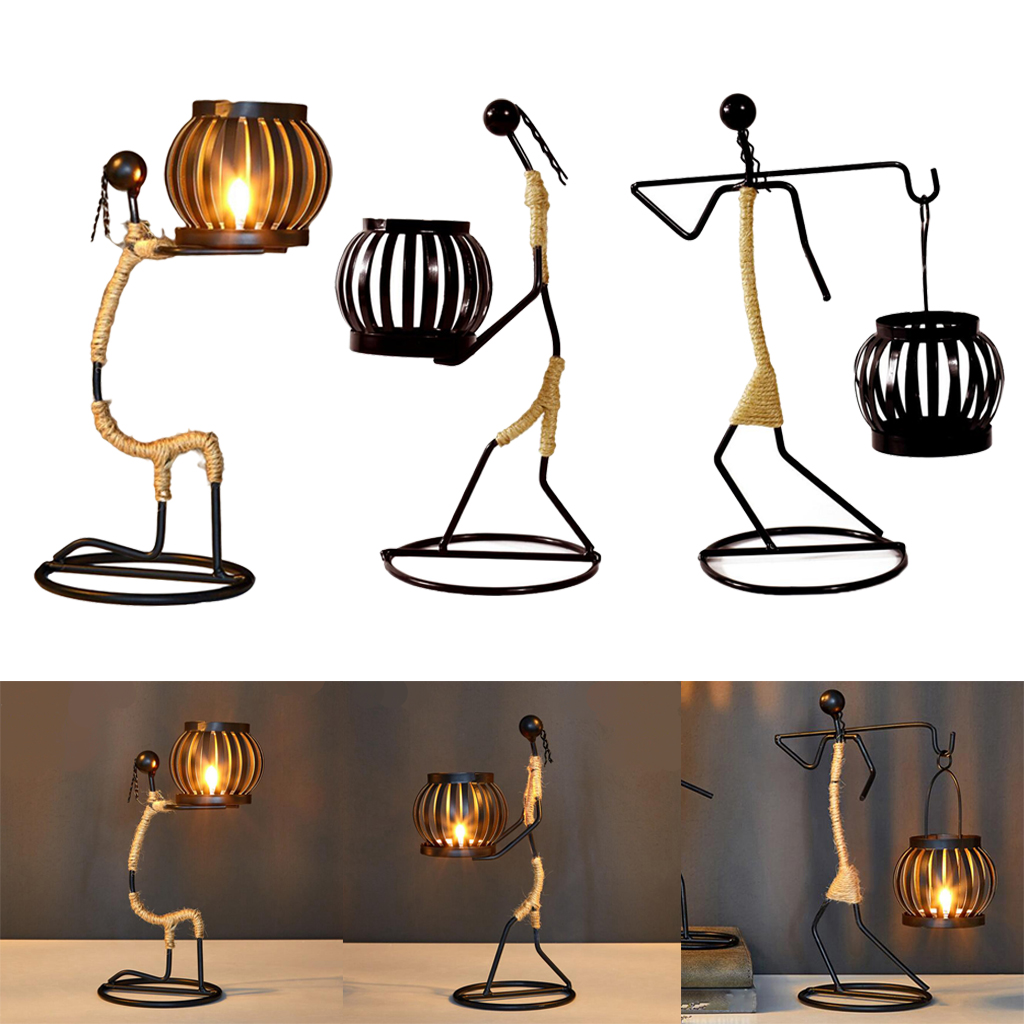 Creative Handmade Iron Candlestick Romantic Table Dinner Night Decors Props Metal Figure Candle Holder Ornament for Tea Light