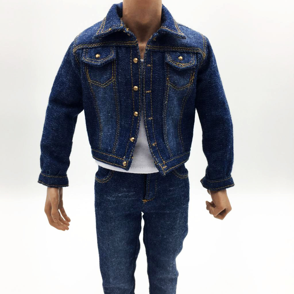 1/6 Man Flexible Muscular Body Shirt Denim Pants Overcoat for 12'' TBLeague