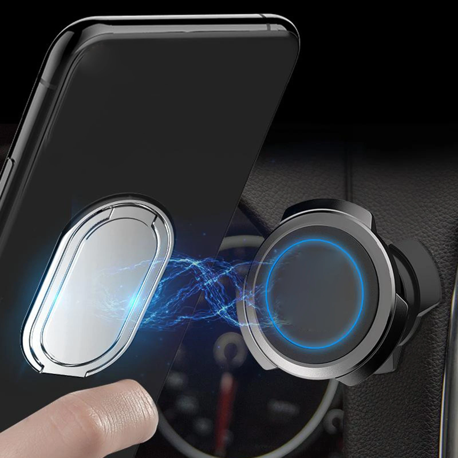 Phone Ring Holder Finger Kickstand 360° Rotation Metal Ring Grip for Magnetic Car Mount Compatible with All Smartphone