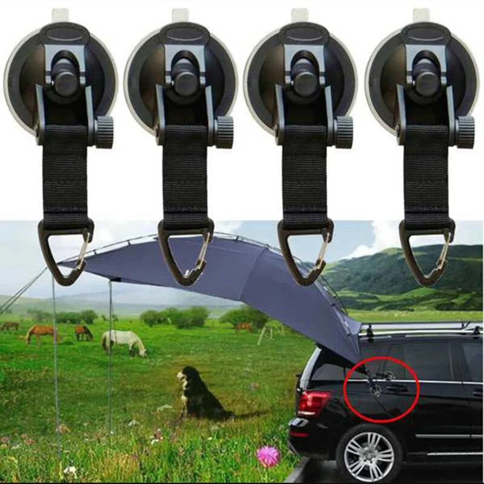 Universal 4 pcs Strong Outdoor Car Suction Cup Anchor Securing Hook Fo Car Side Awning Strong grips Long Lasting Hold Heavy 