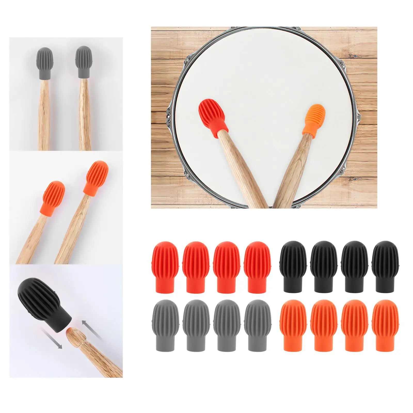 4 PCS Drum Mute Drum Dampener Silicone Silent Drumstick Practice Tips Mute Drumstick Tip Percussion Accessory