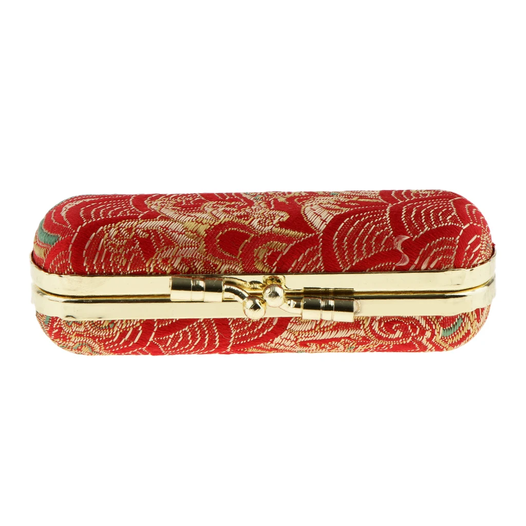 Embroidered Brocade Portable Lipstick Case Box w/ Mirror Jewelry Holder