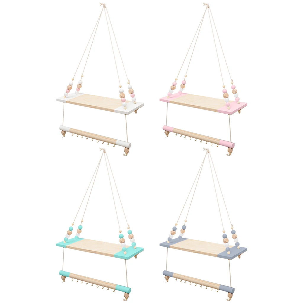 Handcrafted Shelf Kids Room Hanging Bead Shelf Nordic Style Nursery Decoration Wall Shelves Girls Clothes Storage Hanging Rack