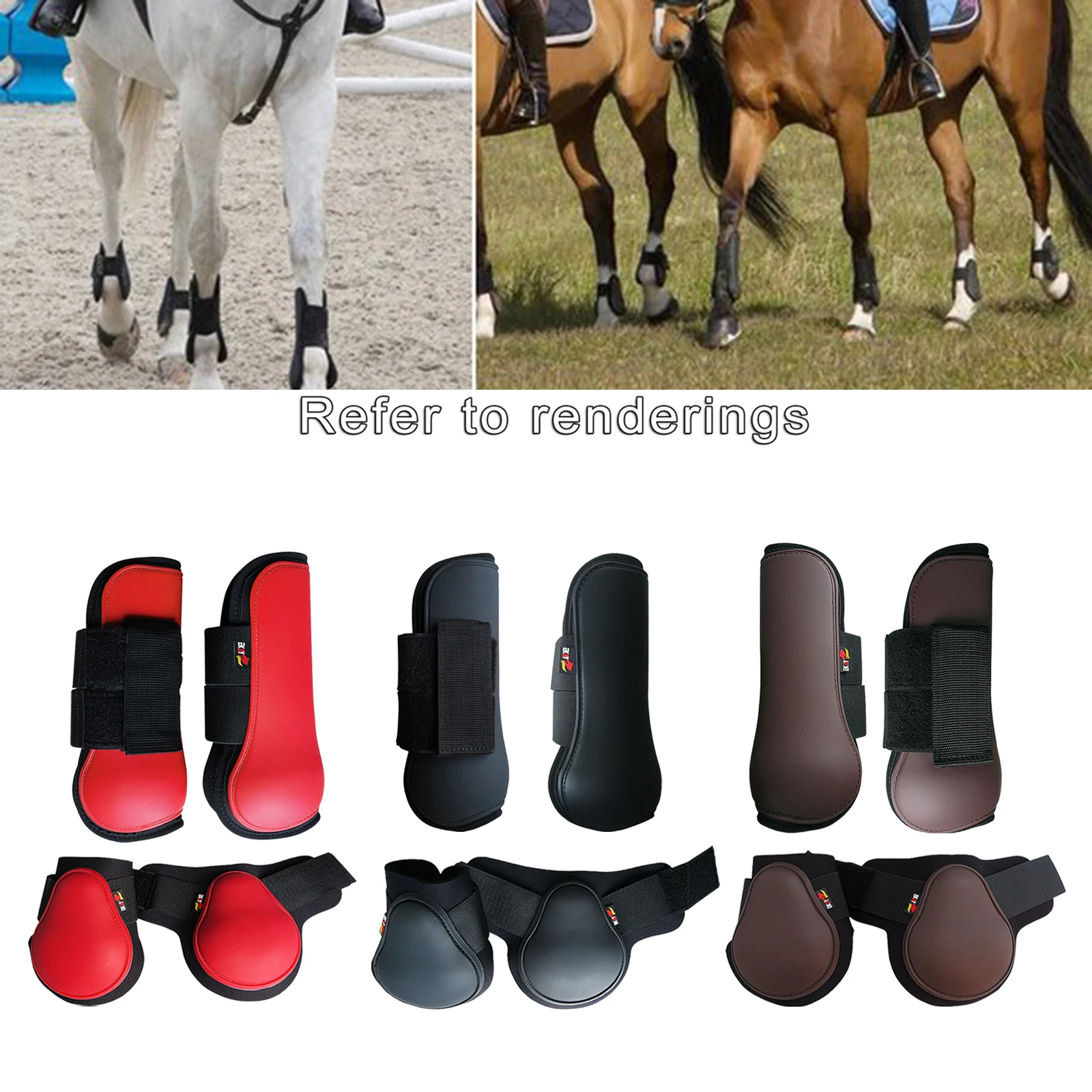 Horse Leg Tendon Boots Front Hind Fetlock Adjustable Brace PU Leather Protective Guard