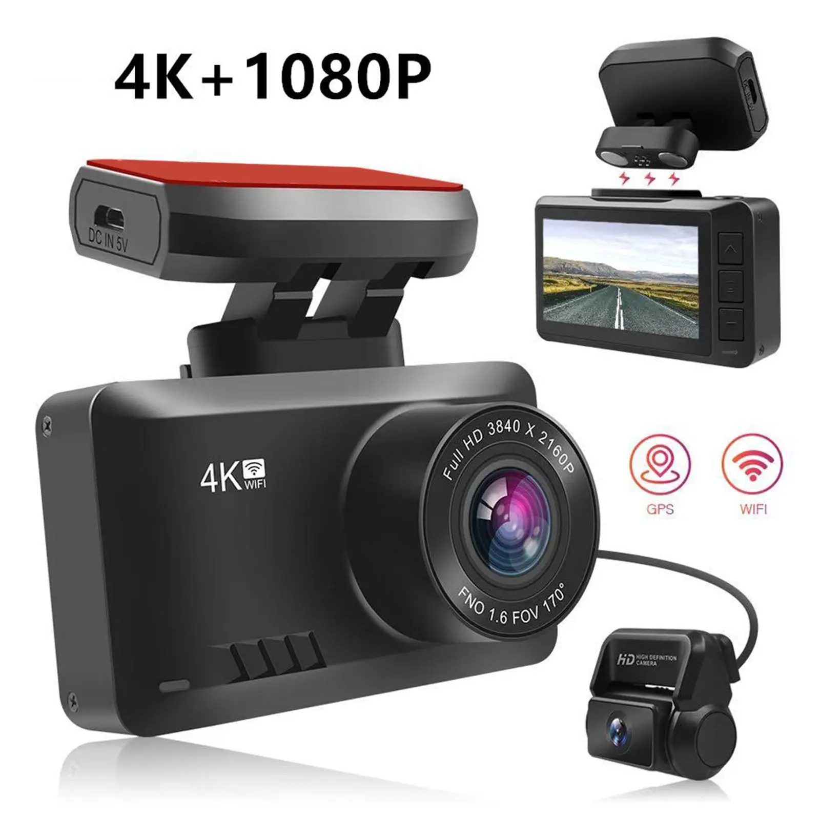 Car DVR Dual  Cam 4K+1080P WIFI GPS board Camera  Loop Recording  128GB