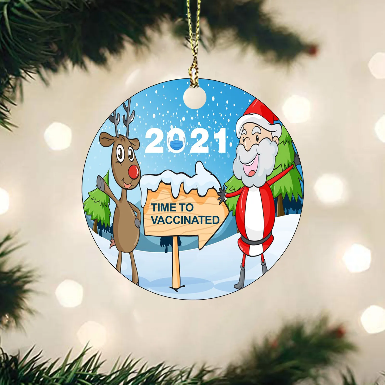 StrCloud 2021 Merry Christmas Ornaments Gift Ceramic Pendant 14 Christmas Tree Xmas Tree Ornament Hanging Accessories Round Ceramic Two-Side Printed Holiday Home Décor