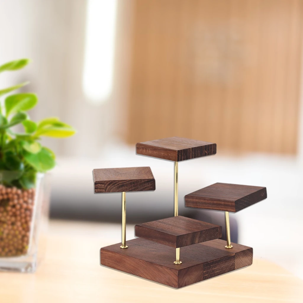 Versatile High-end Walnut Jewelry Display Stand Shelf Rotatable Photo Props for Rings Earring Storage Bracelets Pendant Necklace