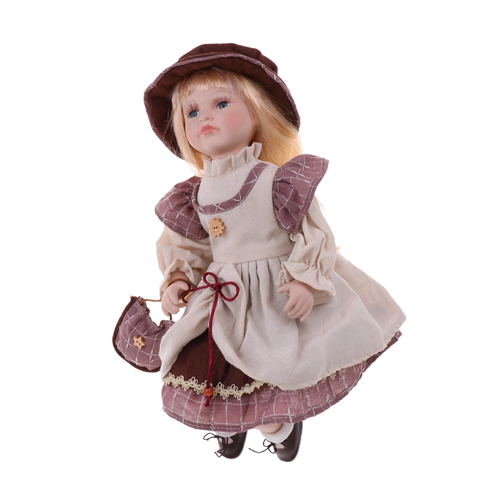 Prettyia Beautiful Porcelain Doll Collection W/Stand 16in Home Decor Beige