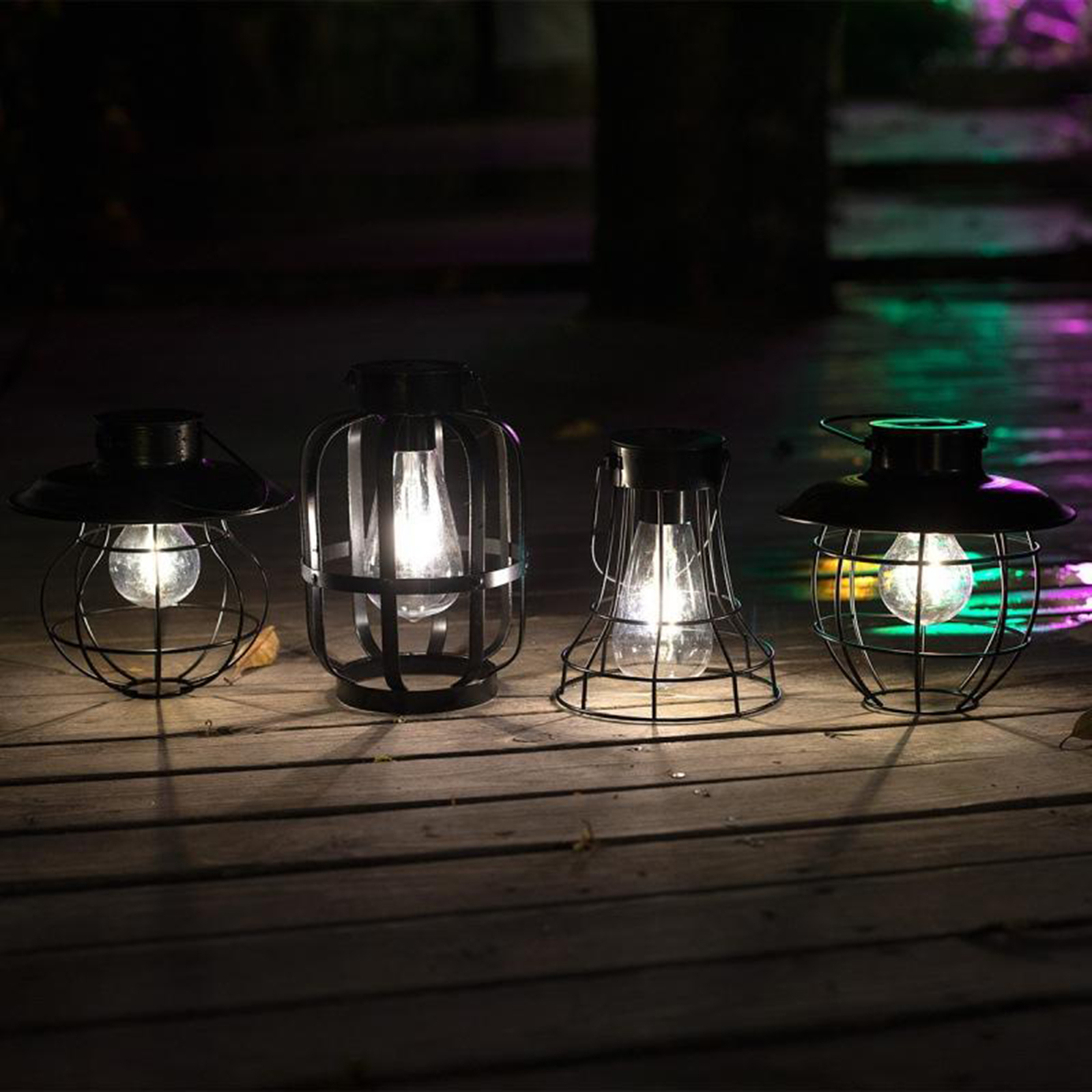 Solar Lantern Lamp Hanging Metal Outdoor Lights with Bulb for Yard Backyard