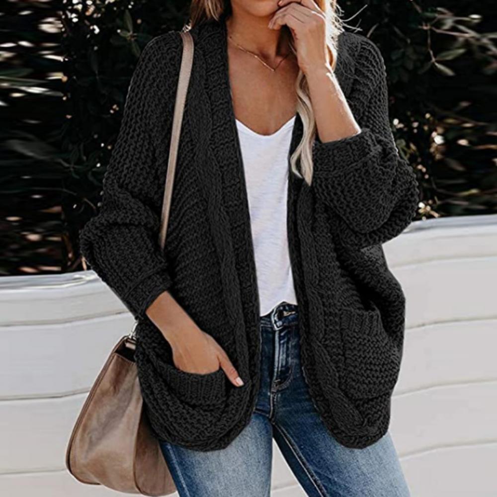 Suéter cardigan de malha feminino, jaqueta monocromática,