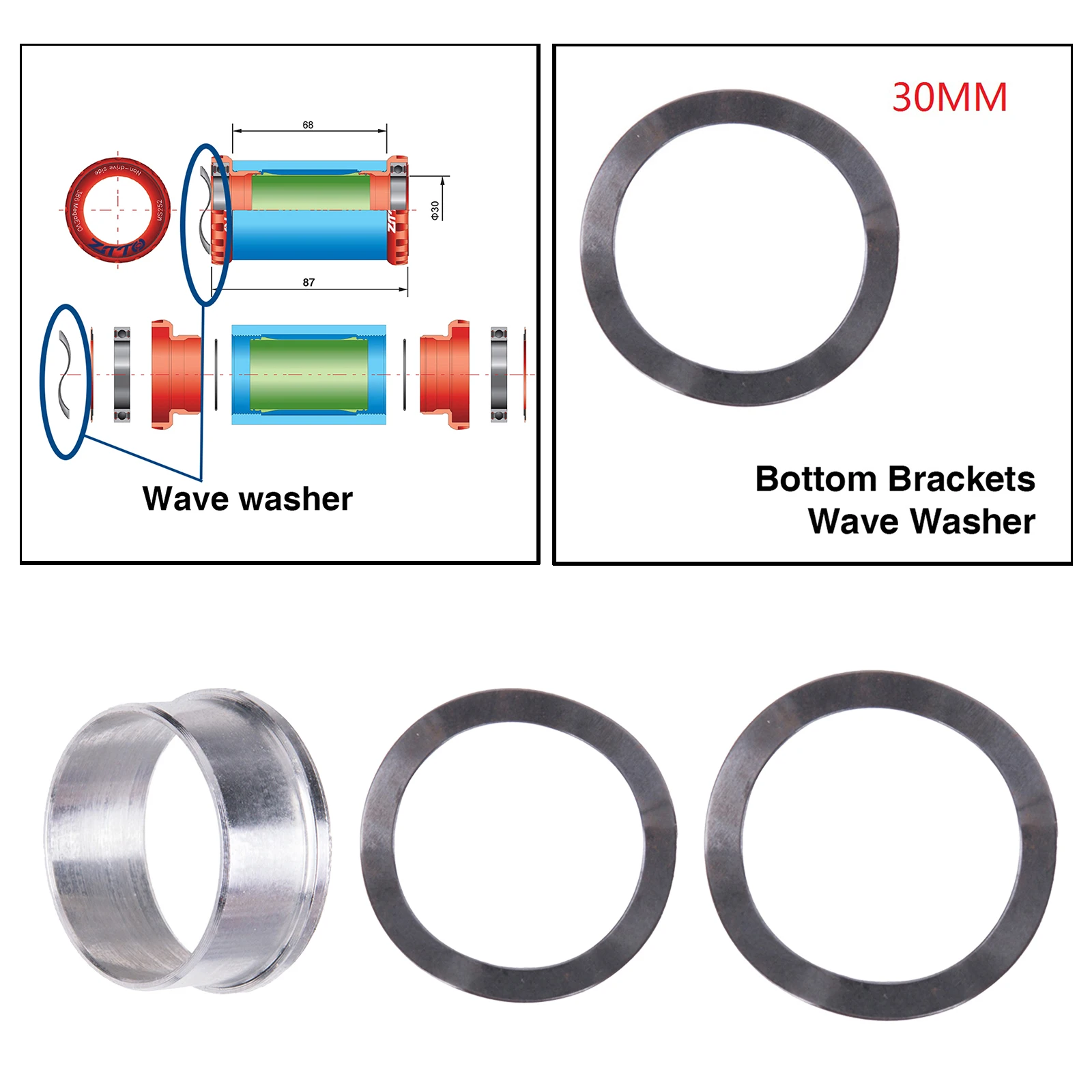 Bicycle Accessories Road Mountain Bike Bottom Brackets GXP Adapter Wave Washer 0.5mm 24 22mm Chainset