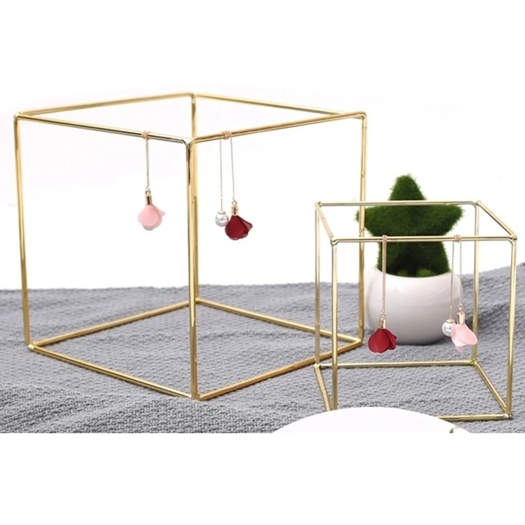 Cubic Frame Hollow Stand Display Case Iron Metal Frame Earring Hanging Rack