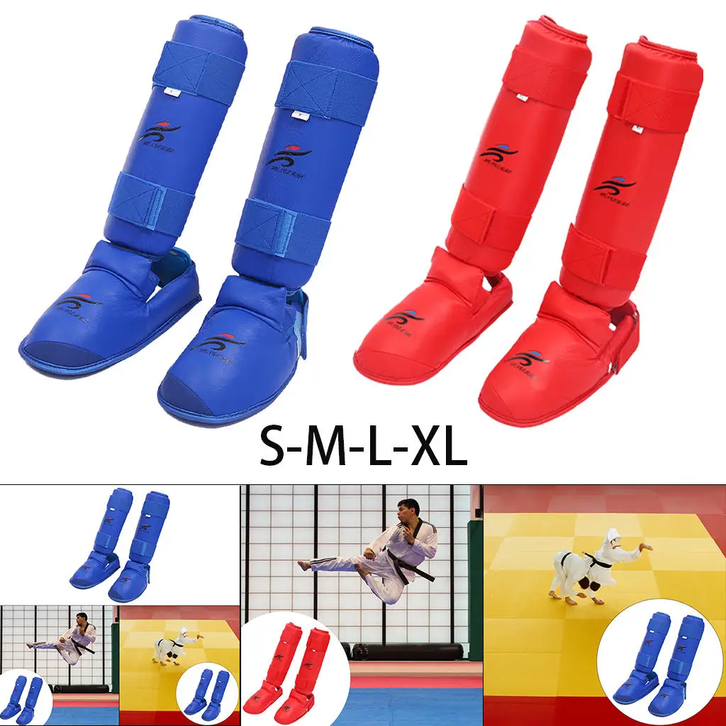 Shin Guards Leg Instep Protection Taekwondo Kung Fu Muay Thai Foot Ankle Protective Gear Karate for Sparring Training Equipment