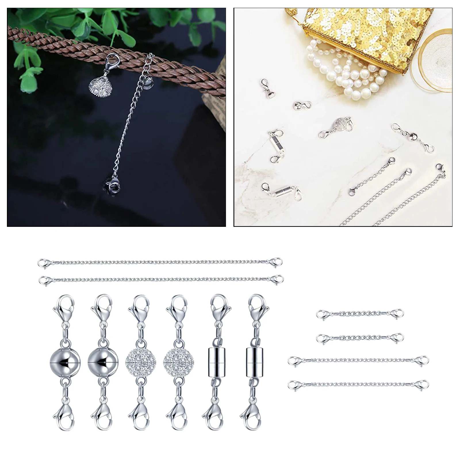 12x Necklace Magnetic Clasp Chain Extenders Connector Jewelry Lock Converter