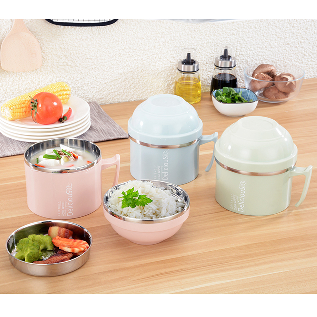 Durable Stainless Steel 3 Tier bento Lunch Box Fastfood Cup W Soup Bowl New