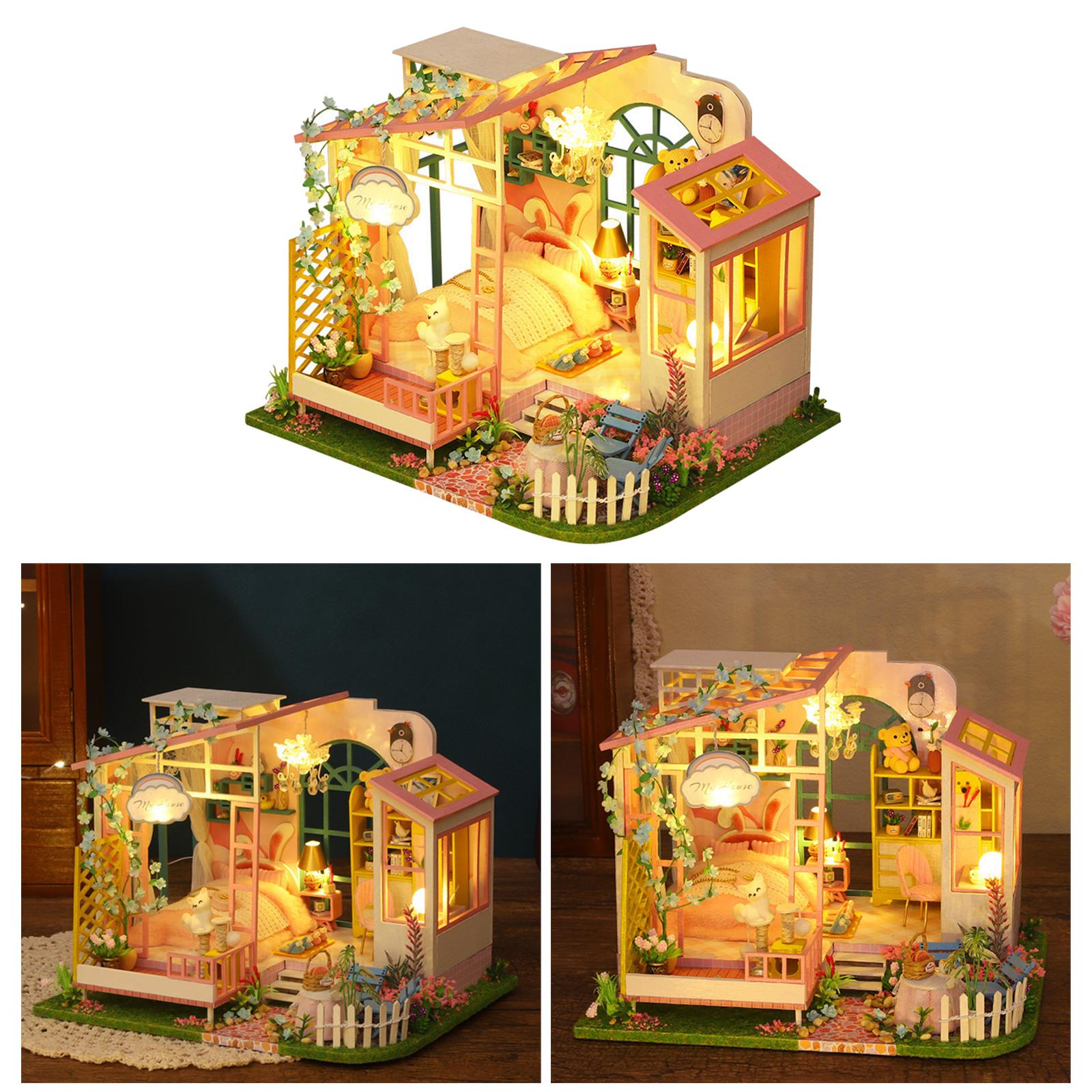 Handmade DIY Dollhouse Miniature Kit with LED Light and Furniture Asseccories Set Garden House Kids Toy 3D Building Puzzle