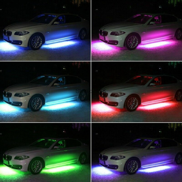 4pcs Rgb Led Under Bottom Car Light Door Decoration Laser Tube Strip  Underglow Body Neon Light Kit Car Tuning Auto Accessories - Signal Lamp -  AliExpress