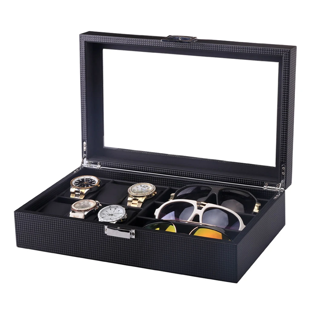 Luxury Large 9 Sots Wristwatch Pillow Glasses Display Durable Fiber Leather Storage Box 35x20x9cm