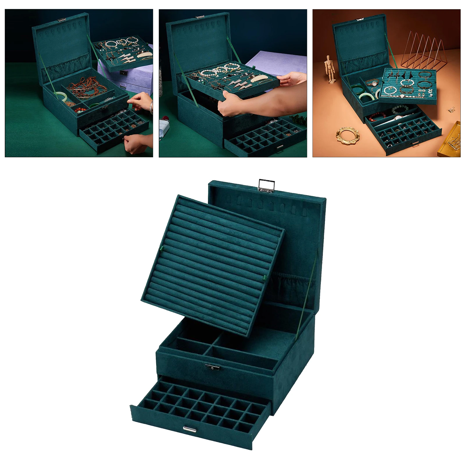 Portable Velvet Jewelry Storage Box Display Organizer Case Holder Container