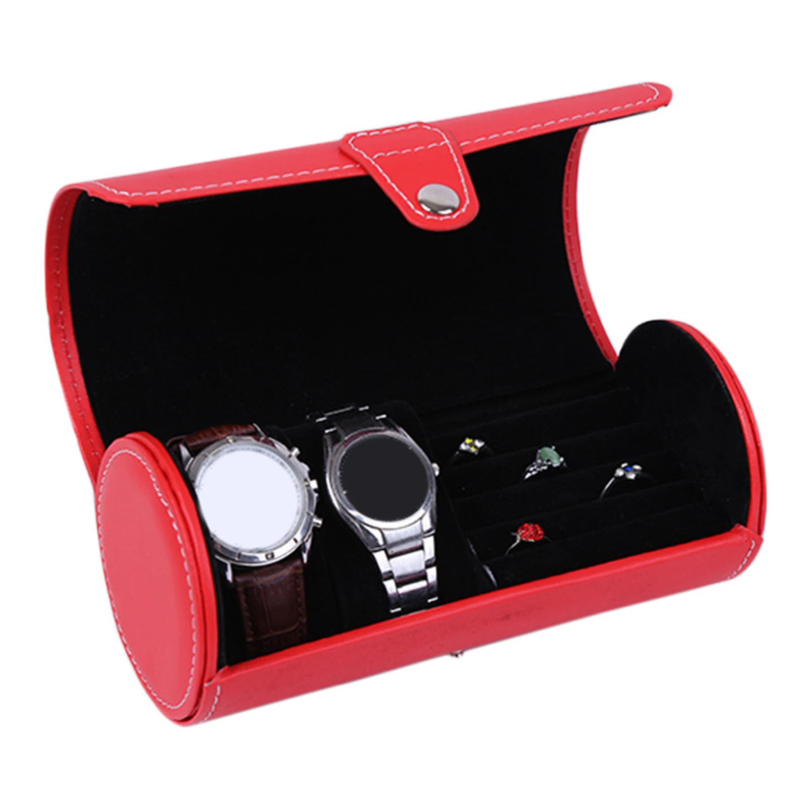Portable Watch 2Slot Jewelry Storage Cylinder Box for Display Case Travel