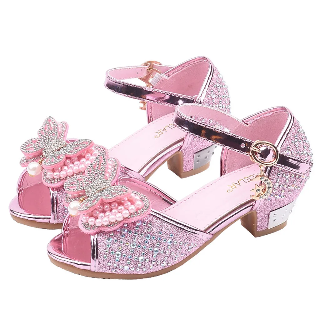 Toddler Kids Girls Shoe Nice Bling Pearl Butterfly-knot Crystal Single Princess Shoes Sandals Dancing Porm Chic Scarpe Bambina child shoes girl