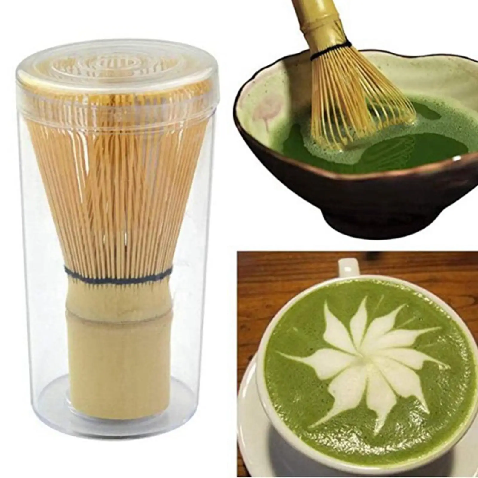 2xMatcha Tea Whisk Set Bamboo Whisk+Bamboo Scoop+Ceramic Whisk Holder  Blue