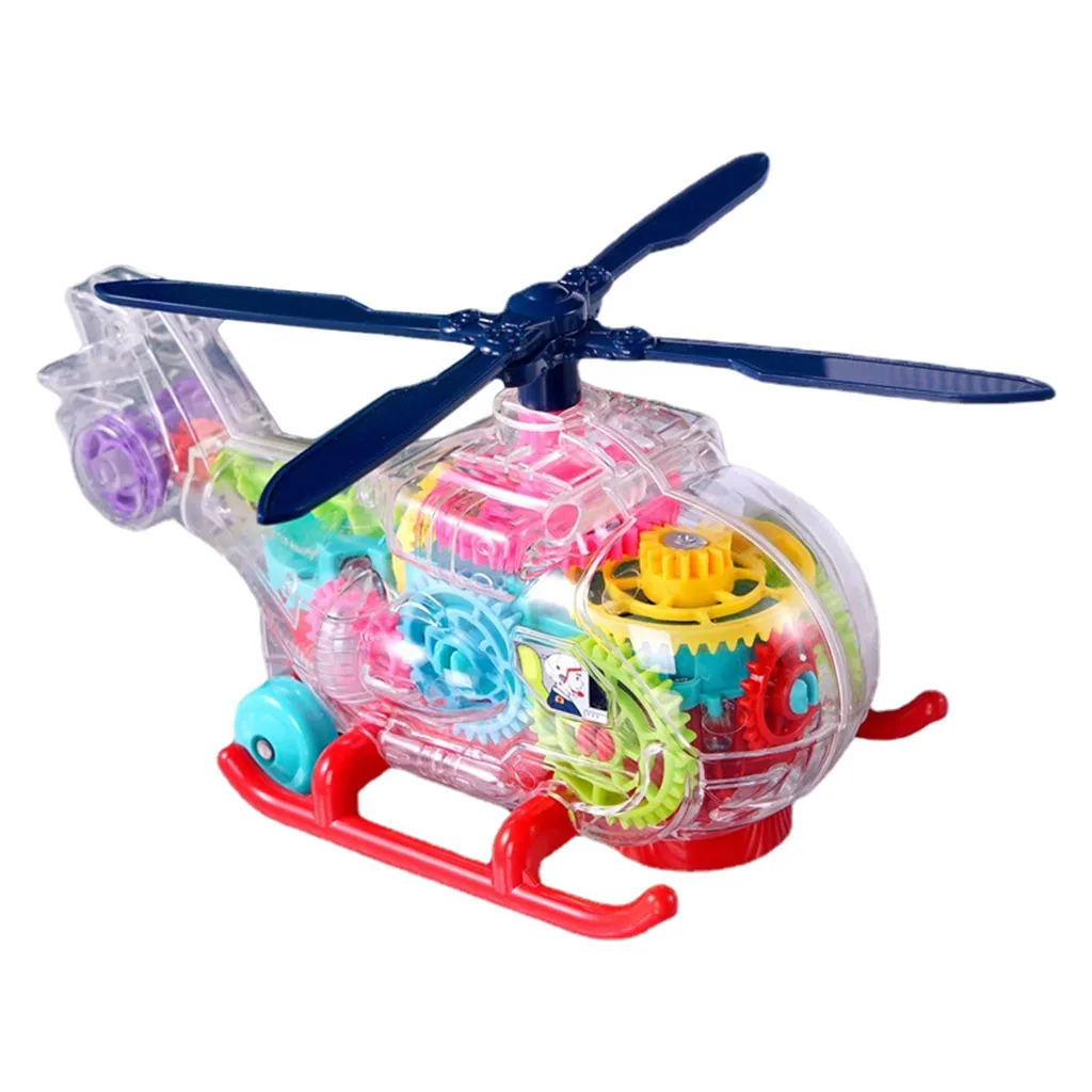 Transparent Gear Helicopter Toy Model Rotating Lighting Music Aircraft Toys Learning Motor Skills Hand-eye Coordination for Boy