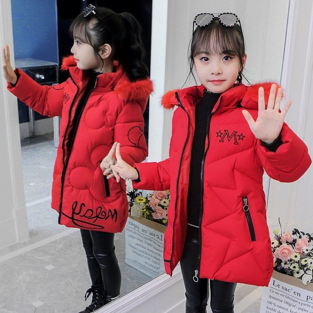 3-12Years Teenager Winter Keep Warm Girls Jacket Letter Long