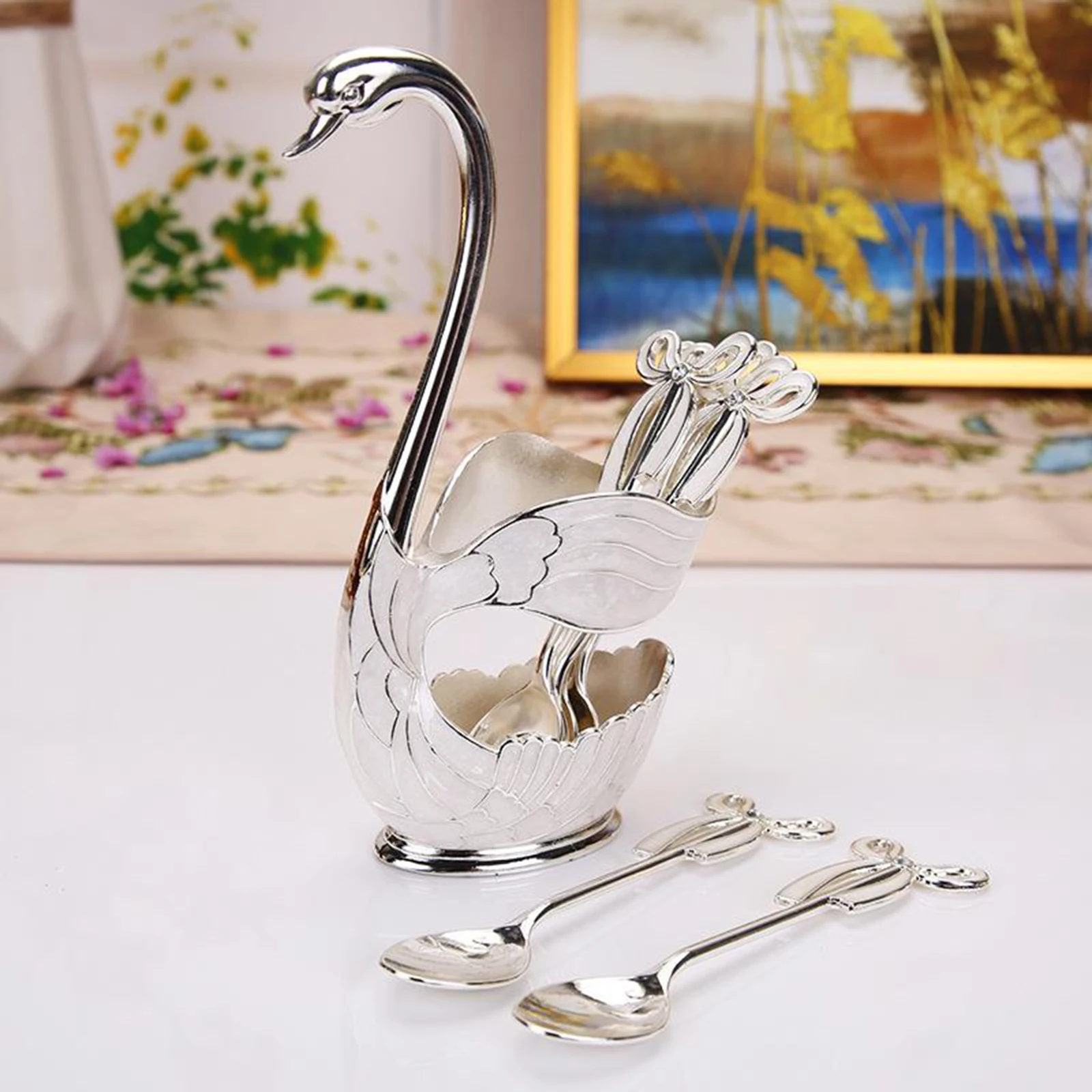 Luxury Swan Fork Holder Set Spoons Alloy Tableware Wearable Cutlery Kitchen Dining Wedding Decor Buffet Picnic