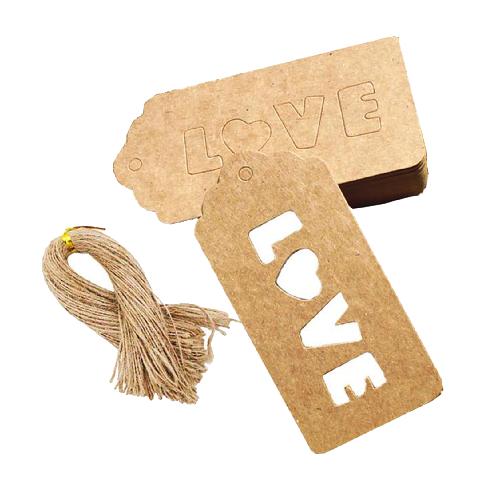 100 Set Blank Kraft Paper Tags Cards Gifts Labels with Holes and Strings for Wedding Birthday Valentines Gifts Decorations
