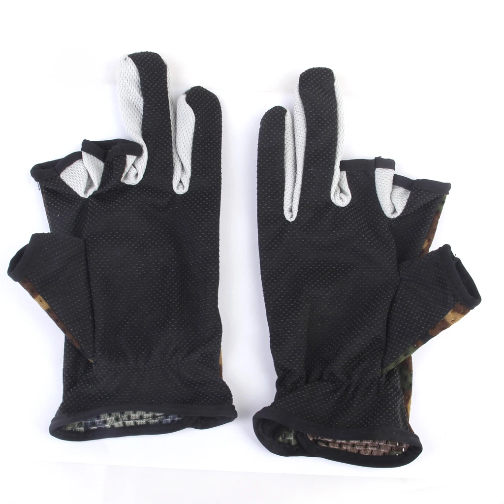 Men Women Non-slip Friction Palm 3 Low Cut Fingers Fishing Gloves Angling Mitts