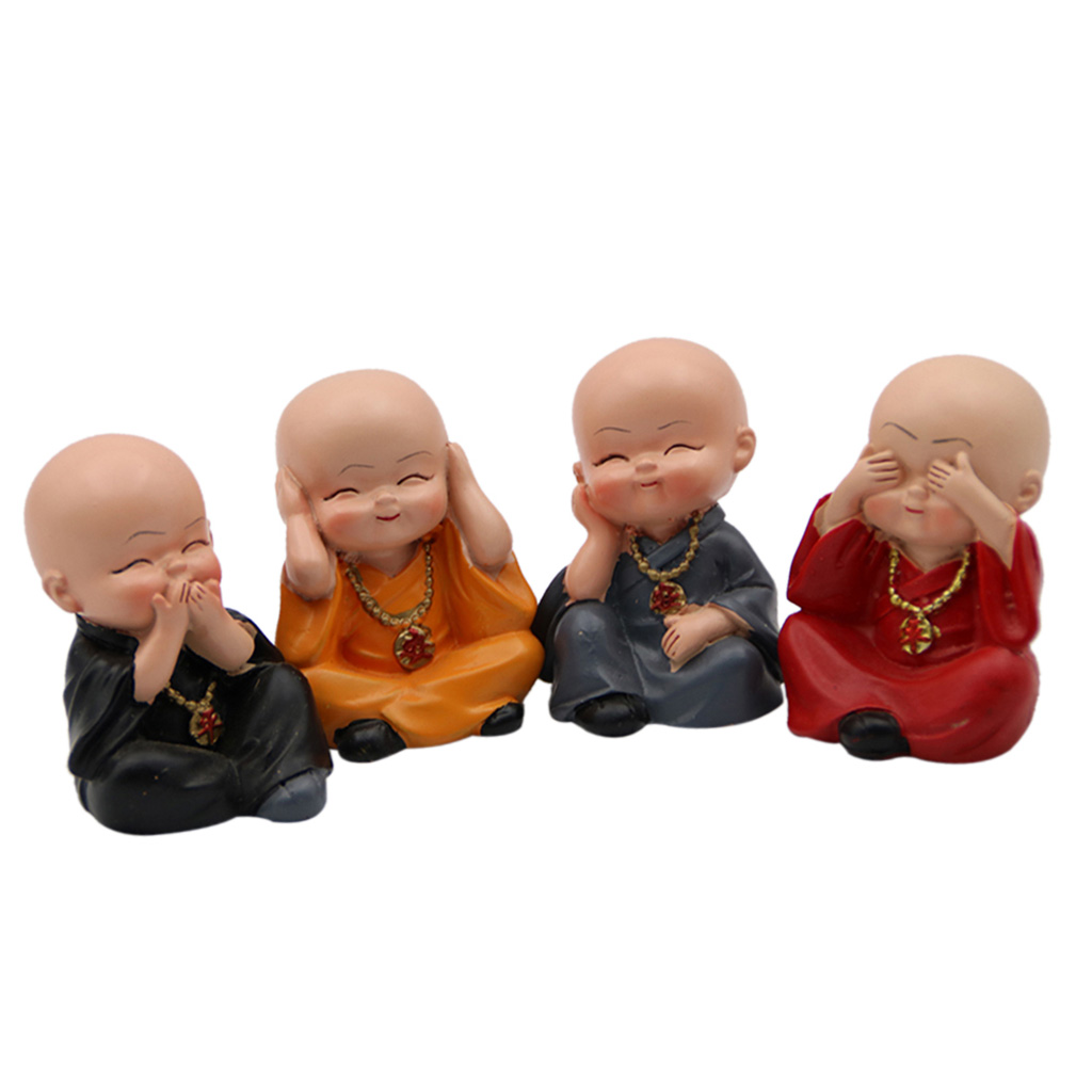 4pcs/Set Monk Doll Ornament Kungfu Resin Figurine Landscape DIY for Desktop