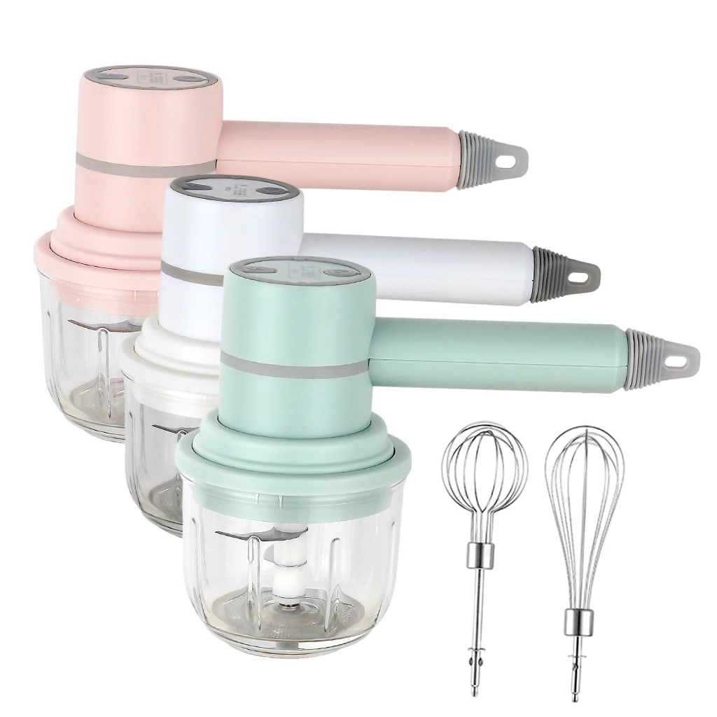 Handheld Wireless Garlic Blender with 2 Egg Mixing Head Power Kitchen Whisk Stirrers Foamer Milk Frother Beaters Baking Tools