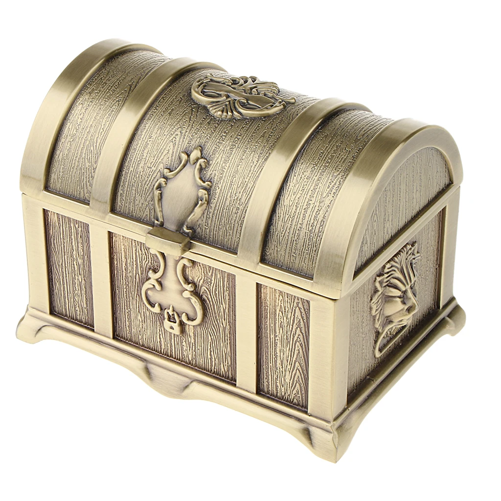Rectangle Vintage Metal Treasure Chest Trinket Jewellery Box