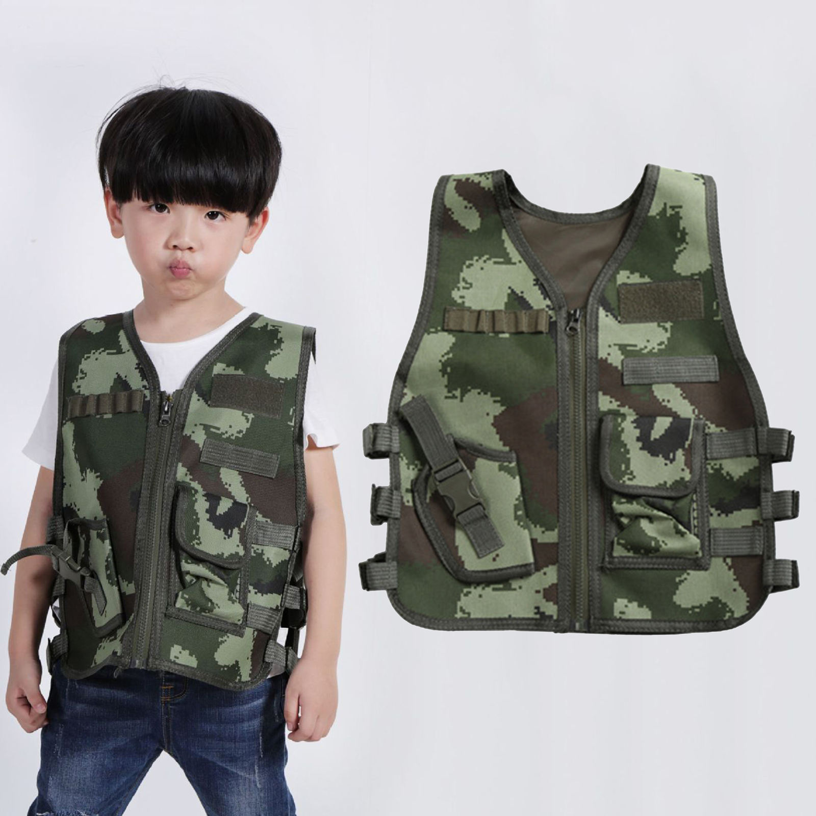 Kid Military Tactical Vest Police Gaming Training Waistcoat Assault Gear Plate Carrier Holder Outdoor Camping Body Protector