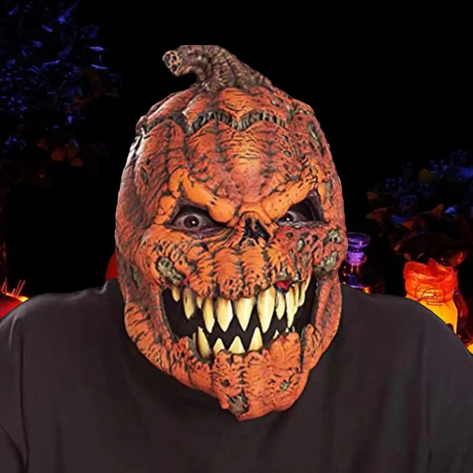 Scary Evil Pumpkin Monster Full Hood with Removable Chin for Men and Women Cosplay Party Mask Pumpkin Head