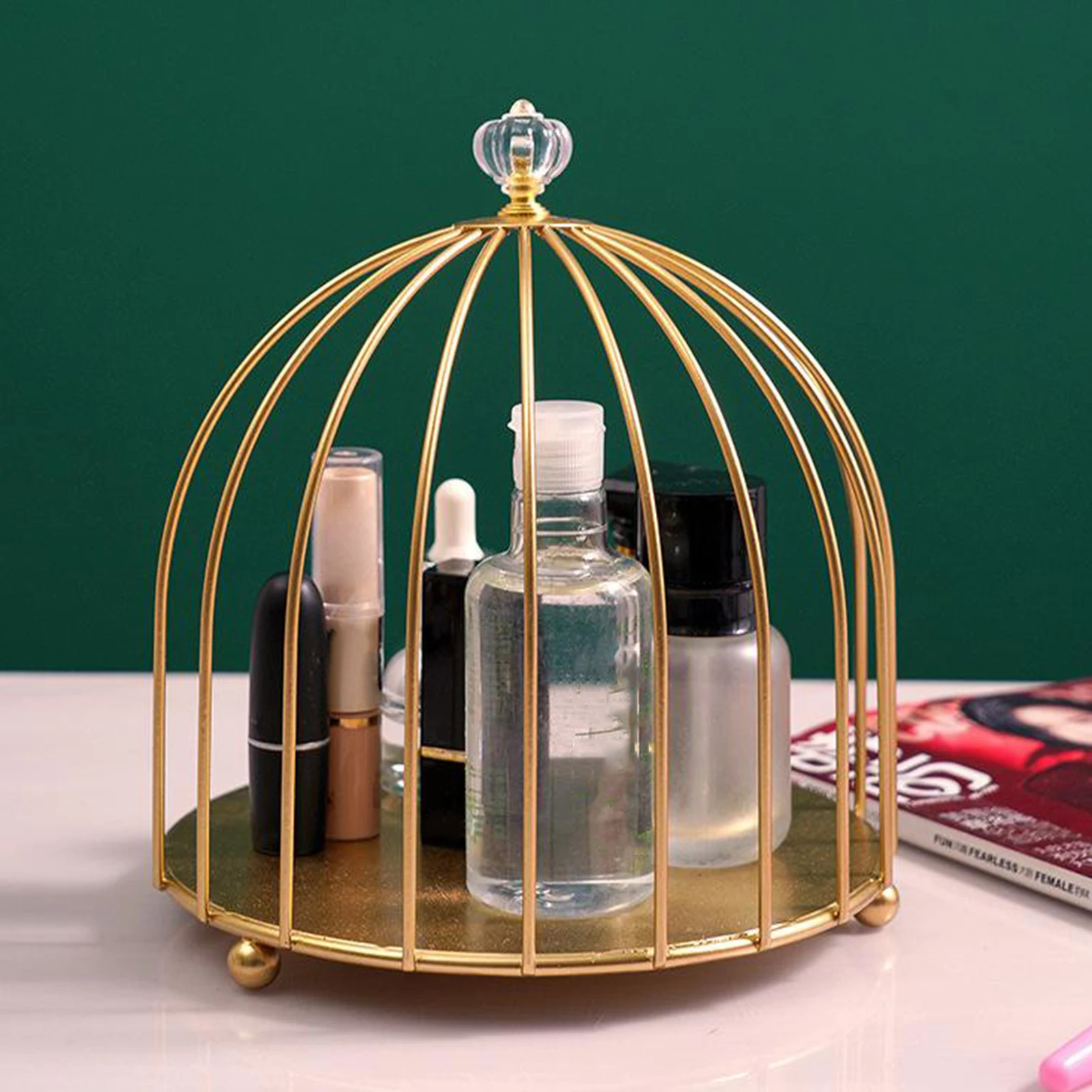 Nordic Bird Cage Desktop Organizer Cosmetic Makeups Display Spice Jar Rack Skincare Organise Jewellery Display Holde
