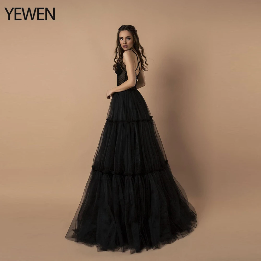 sexy evening gowns Black Tulle Evening Dress Princess Simple Prom Dress Party Wear for Woman Spaghetti Strap Corset Wedding Guest Dress YEWEN 2021 formal evening dresses