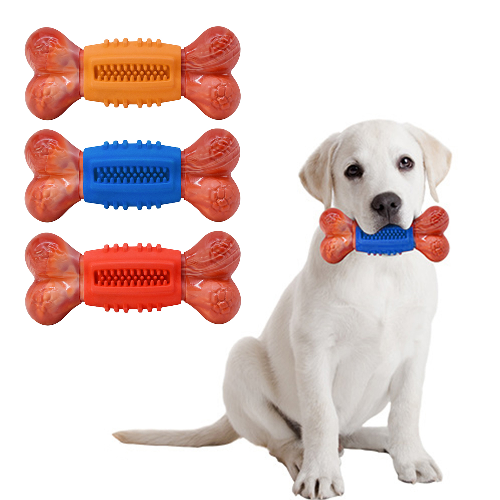 Non-Toxic Dog Chew Toy for Aggressive Chewers, Durable Dog Bone Toy, Nylon Rubber Dog Teether Cleaning Chews Toys