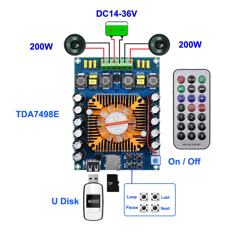 2*200W TDA7498E Digital Amplifier Board Power Class D HiFi Audio Stereo Subwoofer TDA7498 Home Theater Speaker Amplifiers